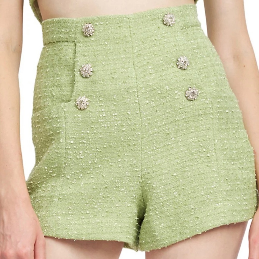 En Saison Pale Green Tweed Shorts Large